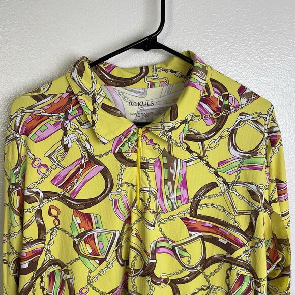 Icikuls Golf Shirt Womens Size XXL Yellow Long Sleeve Mesh 1/4 Zip Top Horse Bit - Picture 2 of 8